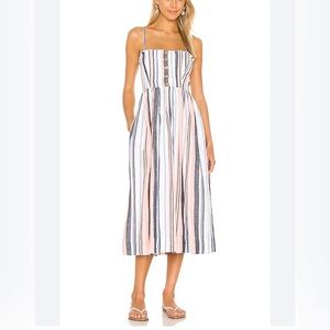 Free People White Lilah Strapless Stripe Boho Cotton Midi Casual Dress SZ Large